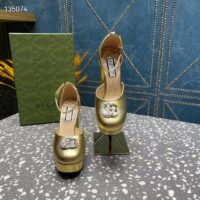 Gucci Women GG Platform Pump Double G Metallic Gold Patent Leather Crystals High Heel (8)