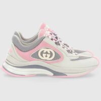 Gucci Women GG Run Sneaker Ivory Pink Suede Interlocking G Bi-Color Rubber Lace-Up Low-Heel (3)