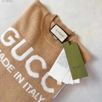 Gucci Women GG Wool Top Gucci Intarsia Camel Wool Crewneck Dropped Shoulder Long Sleeves Rib (2)