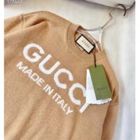 Gucci Women GG Wool Top Gucci Intarsia Camel Wool Crewneck Dropped Shoulder Long Sleeves Rib (2)