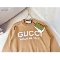 Gucci Women GG Wool Top Gucci Intarsia Camel Wool Crewneck Dropped Shoulder Long Sleeves Rib (2)