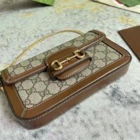 Gucci Women Horsebit 1955 Shoulder Bag Beige Ebony GG Supreme Canvas Brown Leather (2)