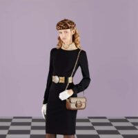 Gucci Women Horsebit 1955 Shoulder Bag Beige Ebony GG Supreme Canvas Brown Leather (2)