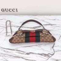 Gucci Women Horsebit Chain Medium Shoulder Bag Beige Ebony Original GG Canvas (10)