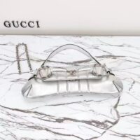 Gucci Women Horsebit Chain Medium Shoulder Bag Silver Metallic Quilted Leather Maxi Horsebit (7)