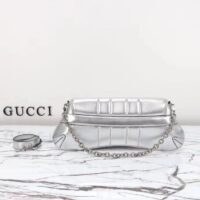 Gucci Women Horsebit Chain Medium Shoulder Bag Silver Metallic Quilted Leather Maxi Horsebit (7)