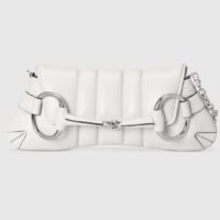 Gucci Women Horsebit Chain Medium Shoulder Bag White Quilted Leather Maxi Horsebit (1)