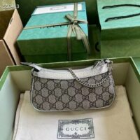 Gucci Women Ophidia Mini Bag Beige Ebony GG Supreme Canvas Metallic Silver Leather Double G (5)