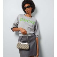 Gucci Women Ophidia Mini Bag Beige Ebony GG Supreme Canvas Metallic Silver Leather Double G (5)