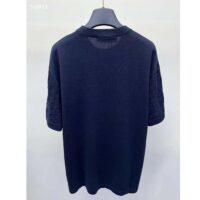 Louis Vuitton LV Men Short-Sleeved Cotton Crewneck Regular Fit Embossed Jacquard Monogram Navy Blue (5)