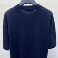 Louis Vuitton LV Men Short-Sleeved Cotton Crewneck Regular Fit Embossed Jacquard Monogram Navy Blue (5)