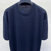 Louis Vuitton LV Men Short-Sleeved Cotton Crewneck Regular Fit Embossed Jacquard Monogram Navy Blue (5)