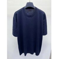 Louis Vuitton LV Men Short-Sleeved Cotton Crewneck Regular Fit Embossed Jacquard Monogram Navy Blue (5)