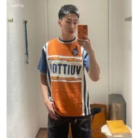 Louis Vuitton LV Men Short-Sleeved Cotton T-Shirt Orange Regular Fit Vuitton Jacquard Signature (8)