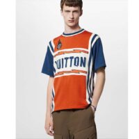 Louis Vuitton LV Men Short-Sleeved Cotton T-Shirt Orange Regular Fit Vuitton Jacquard Signature (8)