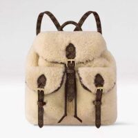 Louis Vuitton LV Unisex Backpack Cream Brown Shearling Monogram-Canvas Textile Lining (1)