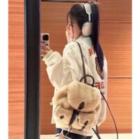 Louis Vuitton LV Unisex Backpack Cream Brown Shearling Monogram-Canvas Textile Lining (1)