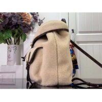 Louis Vuitton LV Unisex Backpack Cream Brown Shearling Monogram-Canvas Textile Lining (1)