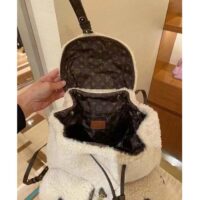 Louis Vuitton LV Unisex Backpack Cream Brown Shearling Monogram-Canvas Textile Lining (1)