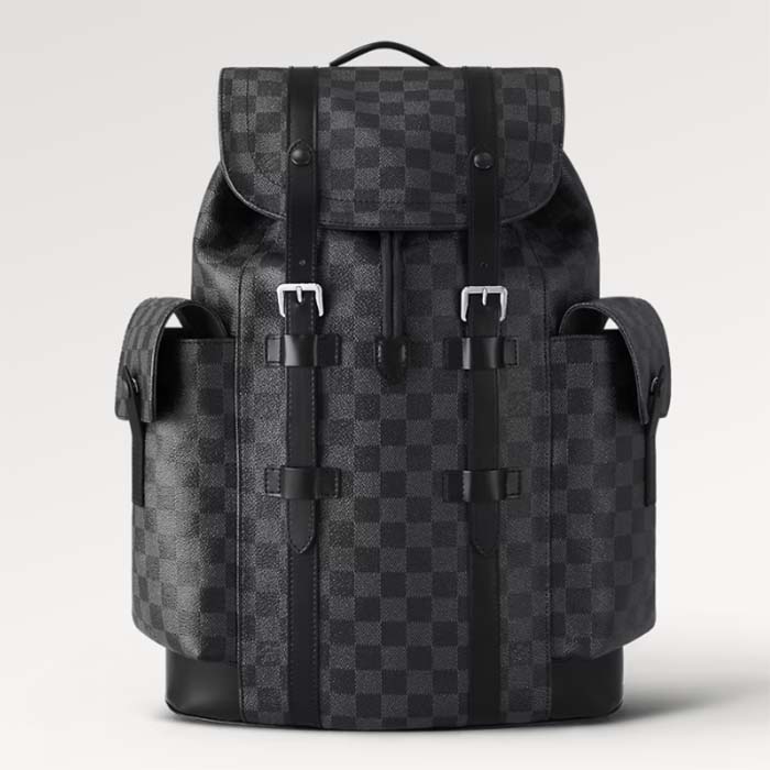 Louis Vuitton LV Unisex Christopher PM Damier Graphite Canvas Grey Body Flap Opening