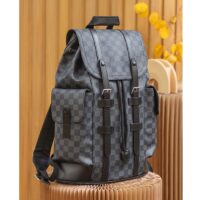 Louis Vuitton LV Unisex Christopher PM Damier Graphite Canvas Grey Body Flap Opening (3)