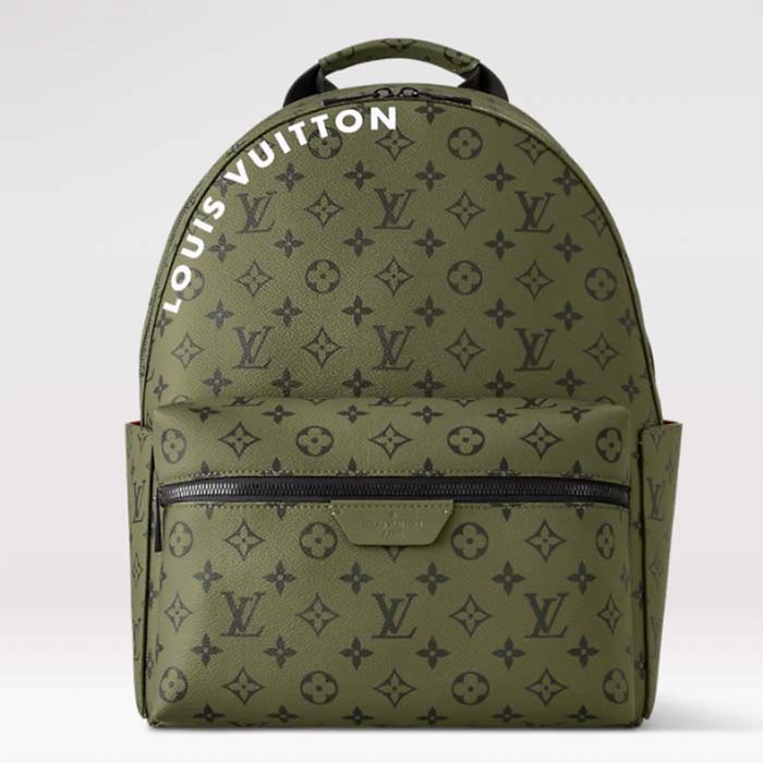 Louis Vuitton LV Unisex Discovery Backpack PM Khaki Green Vermillion Red Monogram Coated Canvas