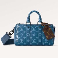 Louis Vuitton LV Unisex Keepall Bandoulière 25 Atlantic Blue Monogram Coated Canvas Cowhide Leather (7)