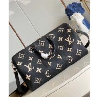 Louis Vuitton LV Unisex Keepall Bandoulière 45 Black Beige Monogram Empreinte Embossed Leather (7)