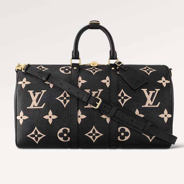 Louis Vuitton LV Unisex Keepall Bandoulière 45 Black Beige Monogram Empreinte Embossed Leather
