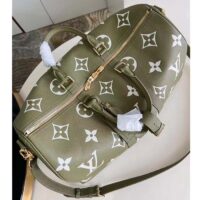 Louis Vuitton LV Unisex Keepall Bandoulière 45 Kaki Fango Cream Monogram Empreinte Embossed Cowhide Leather (3)