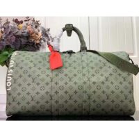 Louis Vuitton LV Unisex Keepall Bandoulière 55 Khaki Green Vermillion Red Monogram Canvas (5)