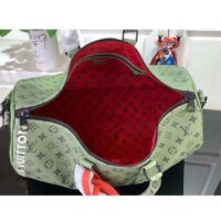 Louis Vuitton LV Unisex Keepall Bandoulière 55 Khaki Green Vermillion Red Monogram Canvas (5)