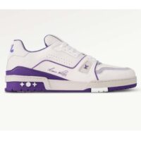 Louis Vuitton LV Unisex LV Trainer Sneaker Purple Grained Calf Leather Rubber Outsole (2)