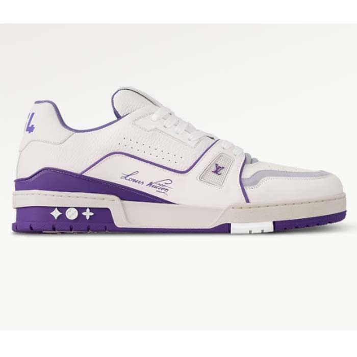Louis Vuitton LV Unisex LV Trainer Sneaker Purple Grained Calf Leather Rubber Outsole