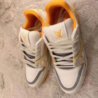 Louis Vuitton LV Unisex LV Trainer Sneaker Yellow Grained Calf Leather Rubber Outsole (4)