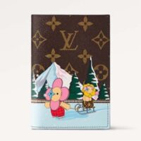 Louis Vuitton LV Unisex Passport Cover Pink Monogram Coated Canvas Grained Cowhide Leather (5)