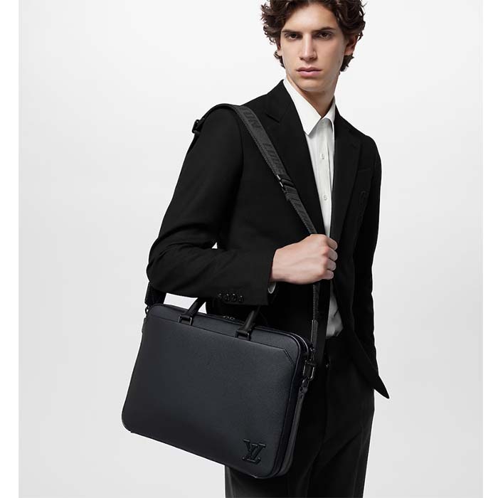 Louis Vuitton LV Unisex Pilot Briefcase Black Cowhide Leather Textile Lining (10)