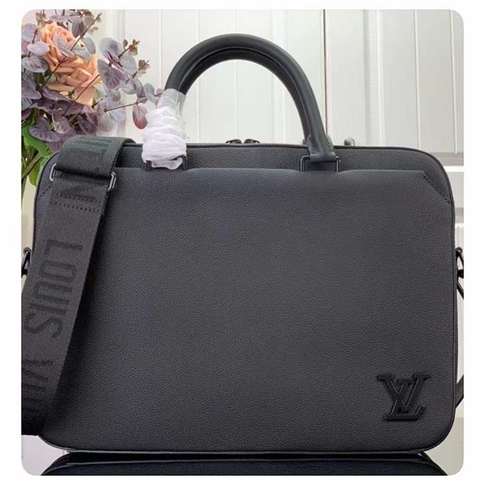 Louis Vuitton LV Unisex Pilot Briefcase Black Cowhide Leather Textile Lining (2)