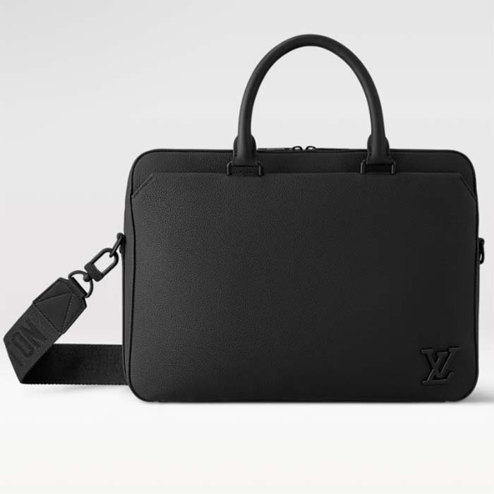Louis Vuitton LV Unisex Pilot Briefcase Black Cowhide Leather Textile Lining