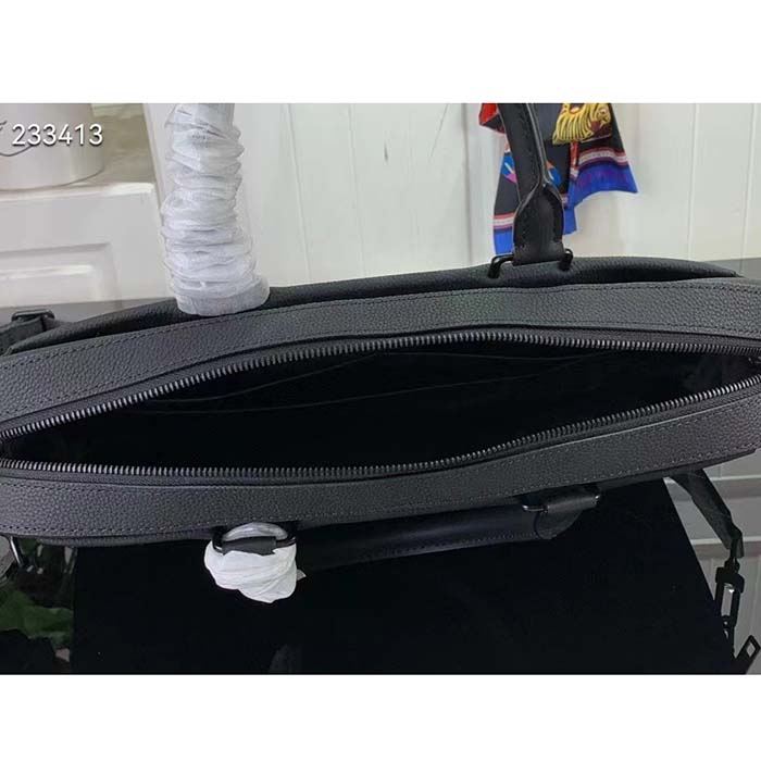 Louis Vuitton LV Unisex Pilot Briefcase Black Cowhide Leather Textile Lining (9)