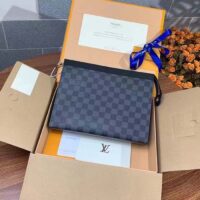 Louis Vuitton LV Unisex Pochette Voyage MM Black Grey Damier Graphite Coated Canvas (10)