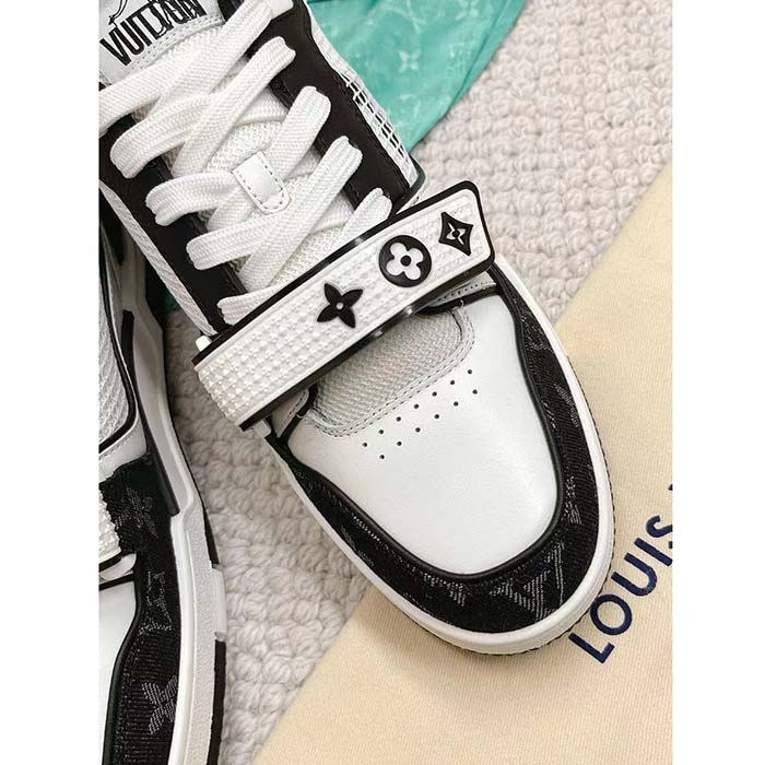 Louis Vuitton LV Unisex Trainer Sneaker Black Monogram Denim Rubber Outsole Monogram Flowers (12)