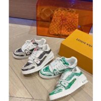 Louis Vuitton LV Unisex Trainer Sneaker Green Printed Calf Leather Rubber Outsole Monogram Flowers (11)