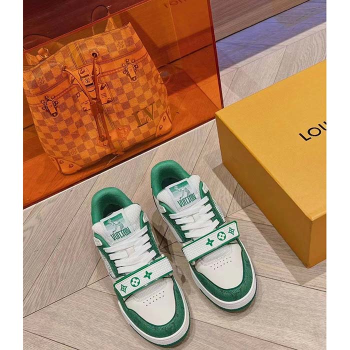 Louis Vuitton LV Unisex Trainer Sneaker Green Monogram Denim Rubber Outsole Monogram Flower (12)