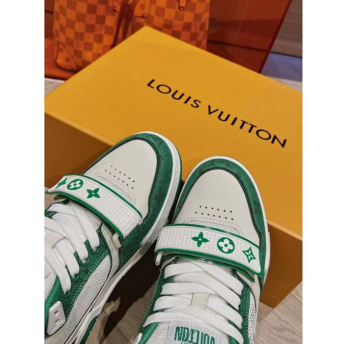 Louis Vuitton LV Unisex Trainer Sneaker Green Monogram Denim Rubber Outsole Monogram Flower (6)