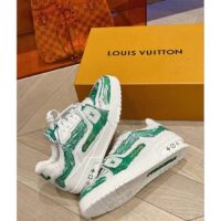 Louis Vuitton LV Unisex Trainer Sneaker Green Printed Calf Leather Rubber Outsole Monogram Flowers (11)