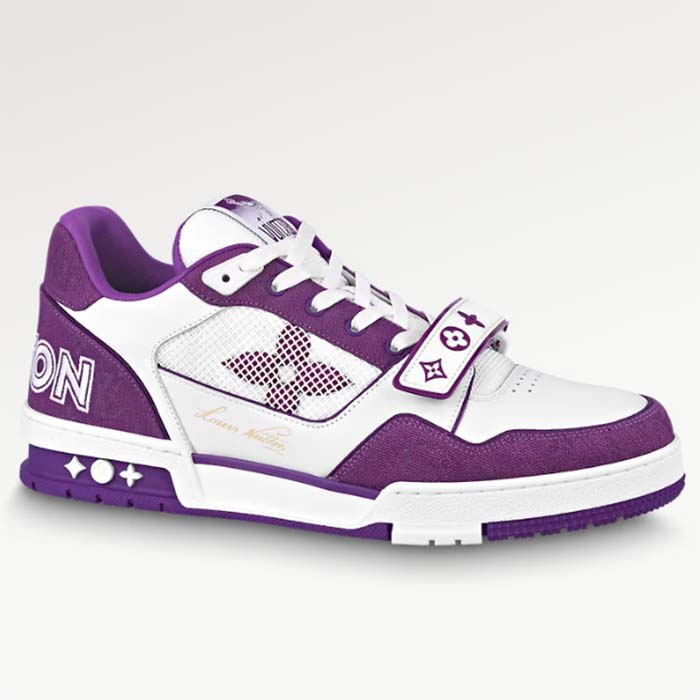 Louis Vuitton LV Unisex Trainer Sneaker Purple Monogram Denim Rubber Outsole Monogram Flower