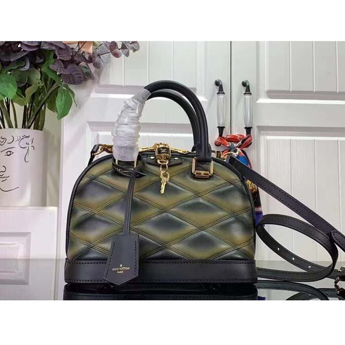 Louis Vuitton LV Women Alma BB Handbag Dark Green Lamb Cowhide Leather