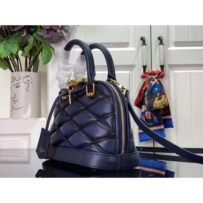 Louis Vuitton LV Women Alma BB Handbag Navy Blue Lamb Leather Cowhide (10)