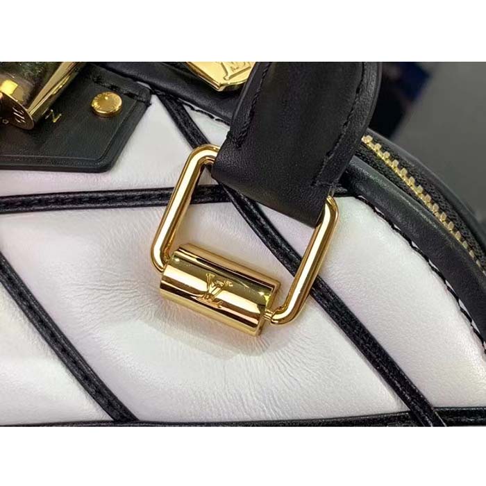 Louis Vuitton LV Women Alma BB Handbag White Black Lamb Cowhide Leather (4)